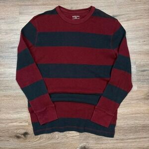 red and black striped merona waffle knit thermal crewneck sweater